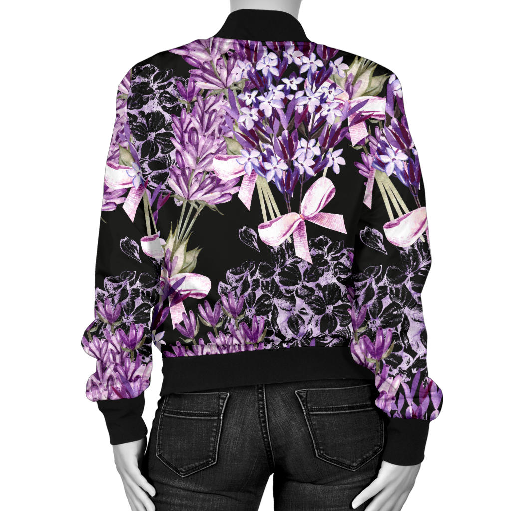 Lavender Pattern Print Design LV06 Women Bomber Jacket