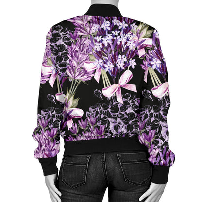 Lavender Pattern Print Design LV06 Women Bomber Jacket