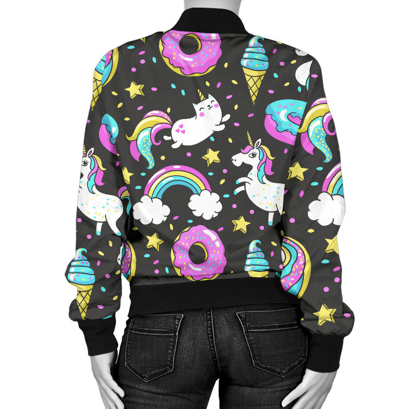 Donut Unicorn Pattern Print Design DN09 Women Bomber Jacket