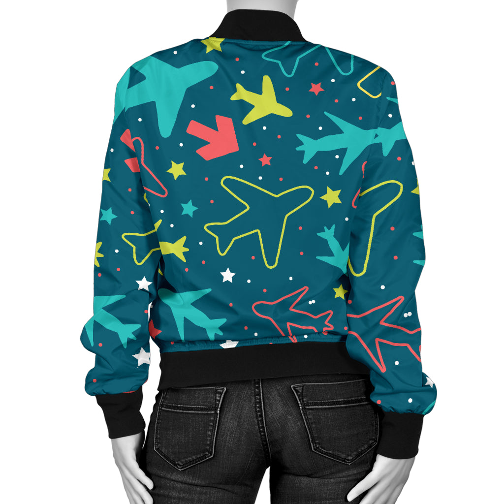 Airplane Pattern Print Design 05 Women's Bomber Jacket