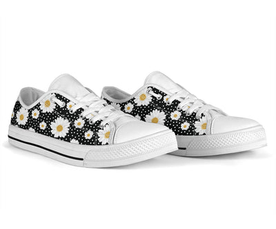 Daisy Pattern Print Design DS02 White Bottom Low Top Shoes