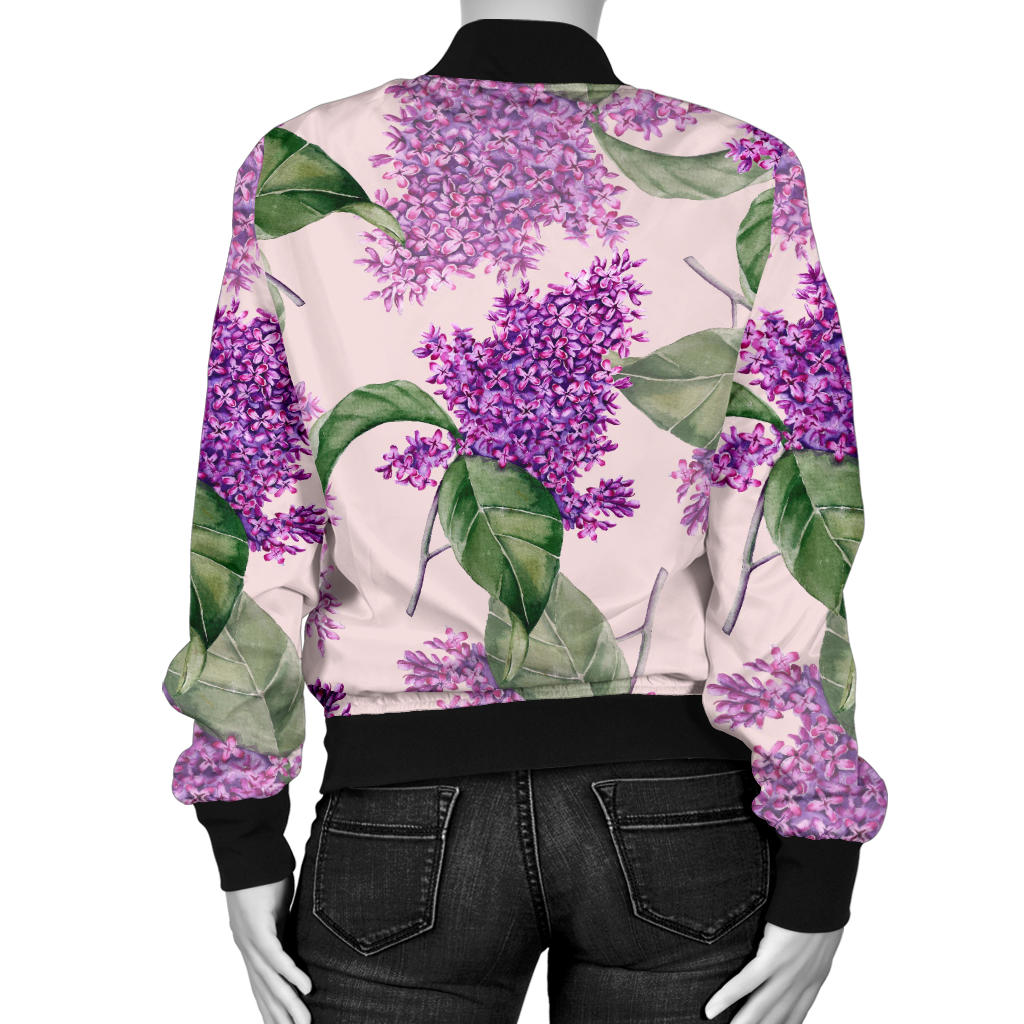 Lilac Pattern Print Design LI02 Women Bomber Jacket