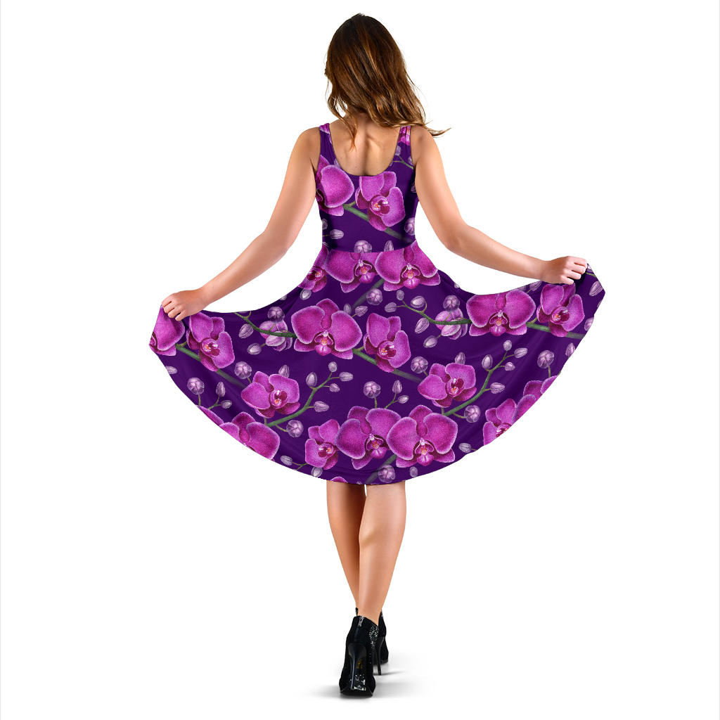 Orchid Purple Pattern Print Design OR02 Midi Dress