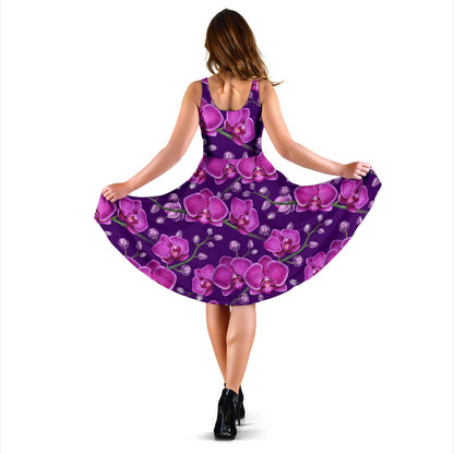 Orchid Purple Pattern Print Design OR02 Midi Dress