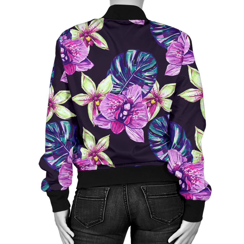 Orchid Pattern Print Design OR010 Women Bomber Jacket