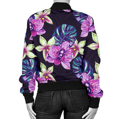 Orchid Pattern Print Design OR010 Women Bomber Jacket
