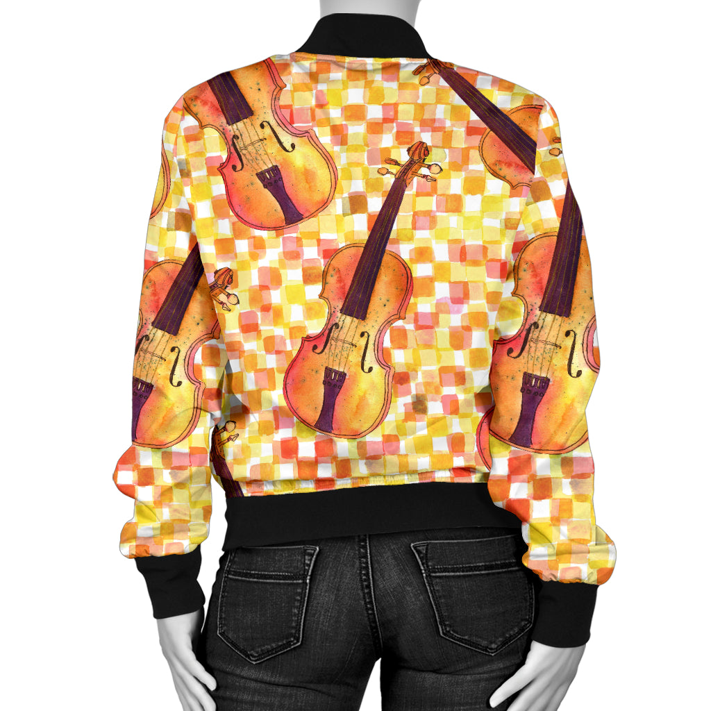 Violin Pattern Print Design 03 Women's Bomber Jacket