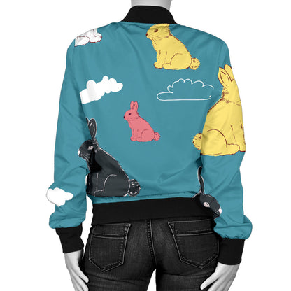 Rabbit Pattern Print Design RB014 Women Bomber Jacket
