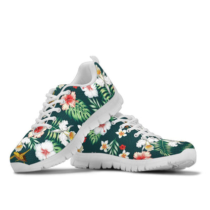 Hawaiian Flower Design with SeaTurtle Print Sneakers White Bottom Shoes