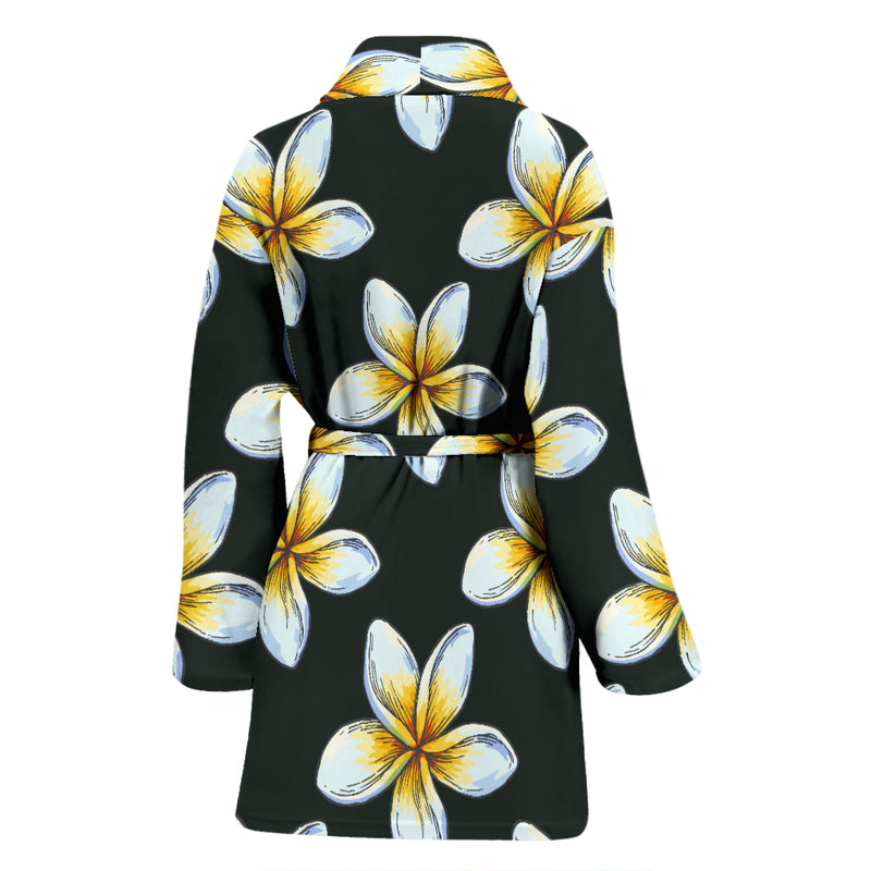 White Plumeria Pattern Print Design PM022 Women Bathrobe