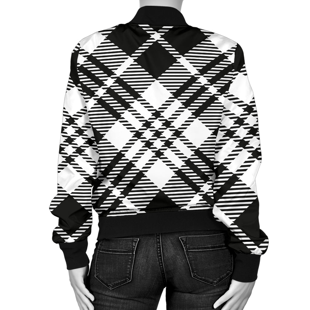 Plaid Black White Pattern Print Design A02 Women's Bomber Jacket