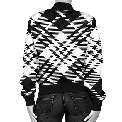 Plaid Black White Pattern Print Design A02 Women's Bomber Jacket