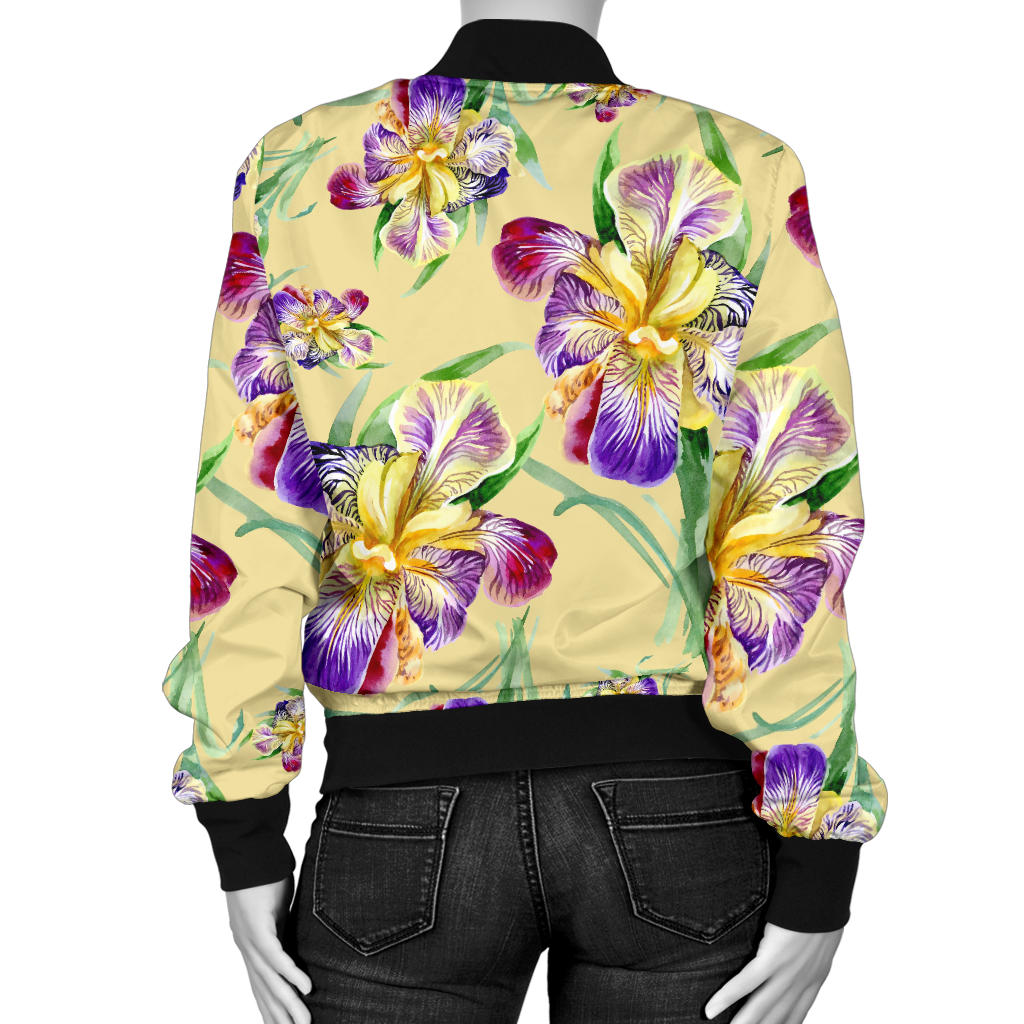 Iris Pattern Print Design IR06 Women Bomber Jacket