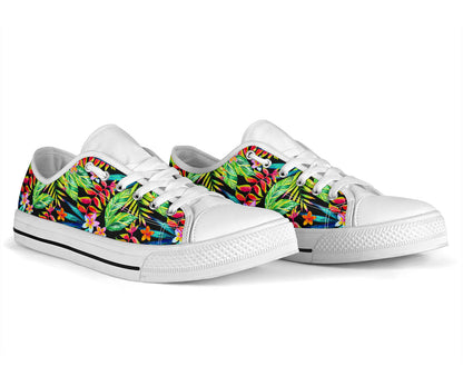 Heliconia Pattern Print Design HL09 White Bottom Low Top Shoes