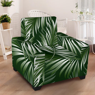 White Green Tropical Palm Leaves Armchair Slipcover