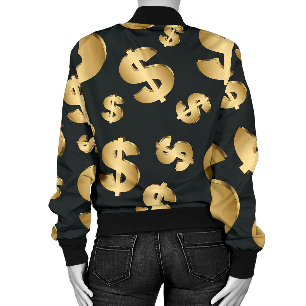 Dollar Pattern Print Design DO04 Women Bomber Jacket