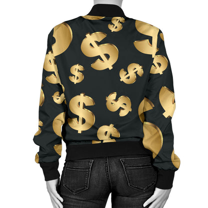 Dollar Pattern Print Design DO04 Women Bomber Jacket