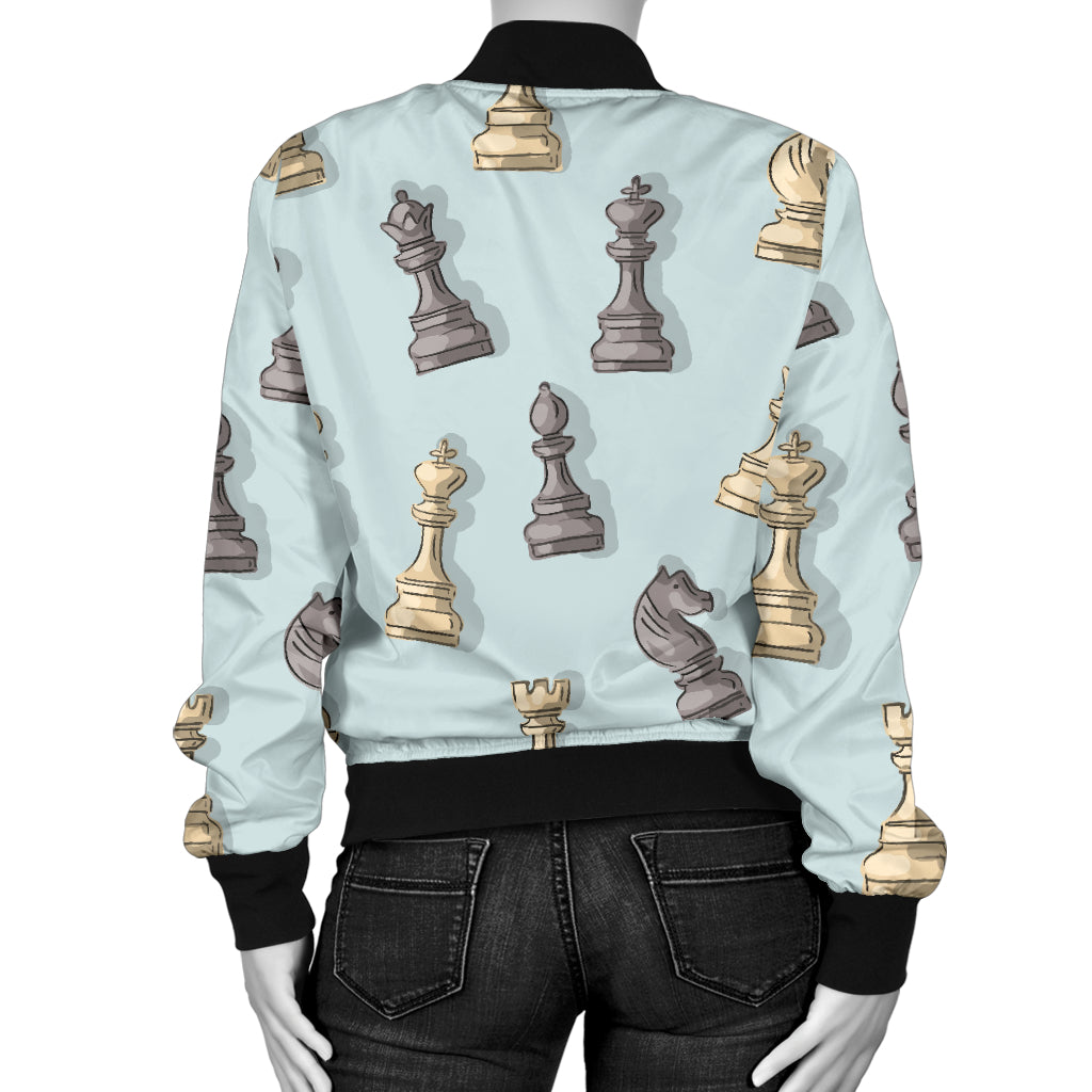 Chess Pattern Print Design 02 Women's Bomber Jacket