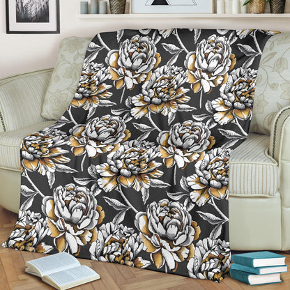 Peony Pattern Print Design PE06 Fleece Blanket