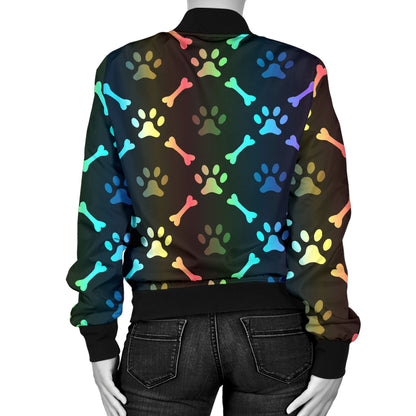 Paw Rainbow Pattern Print Design A01 Women's Bomber Jacket
