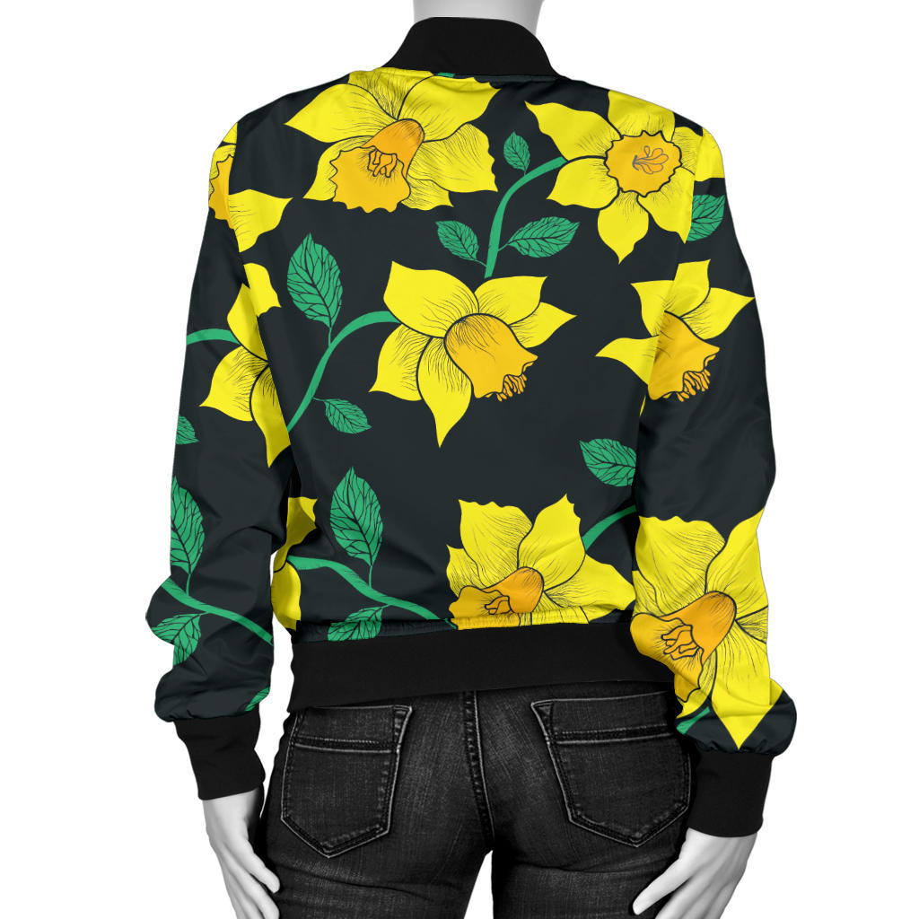Daffodils Pattern Print Design DF03 Women Bomber Jacket
