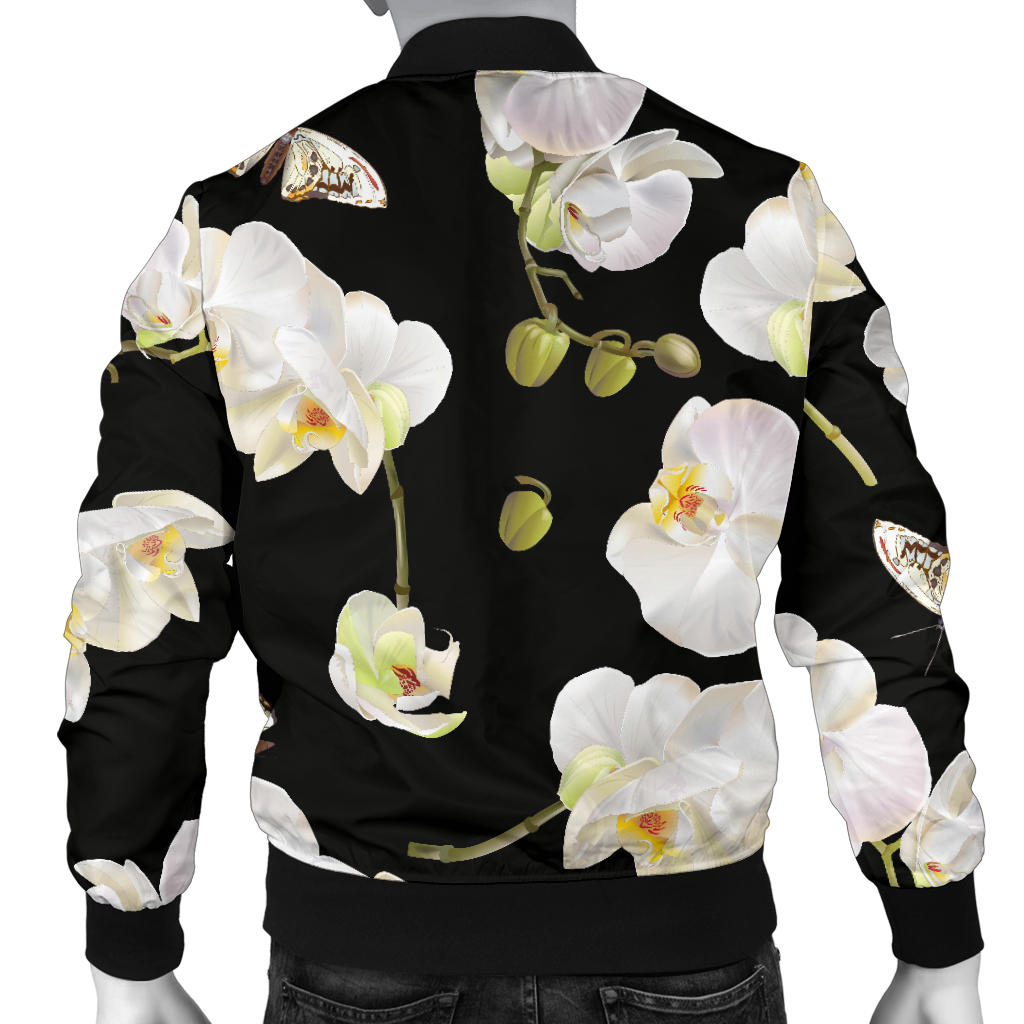 Orchid White Pattern Print Design OR011 Men Bomber Jacket