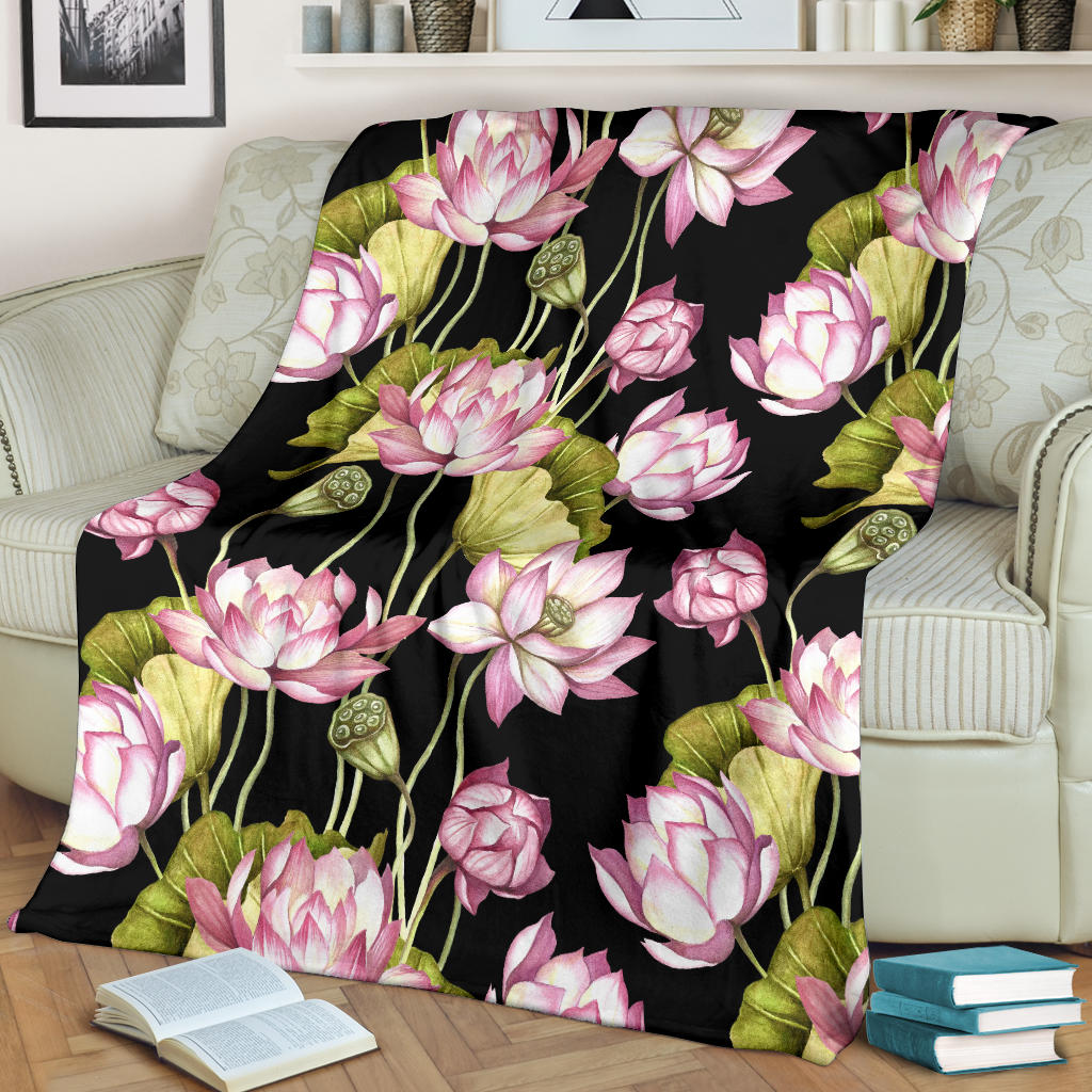 Water Lily Pattern Print Design WL06 Fleece Blanket
