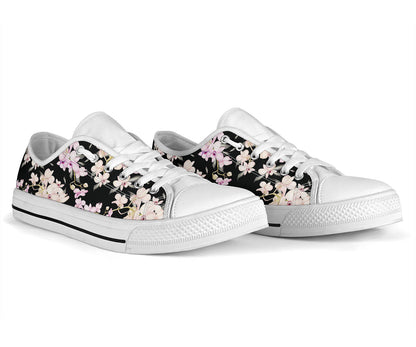 Orchid White Pattern Print Design OR03 White Bottom Low Top Shoes