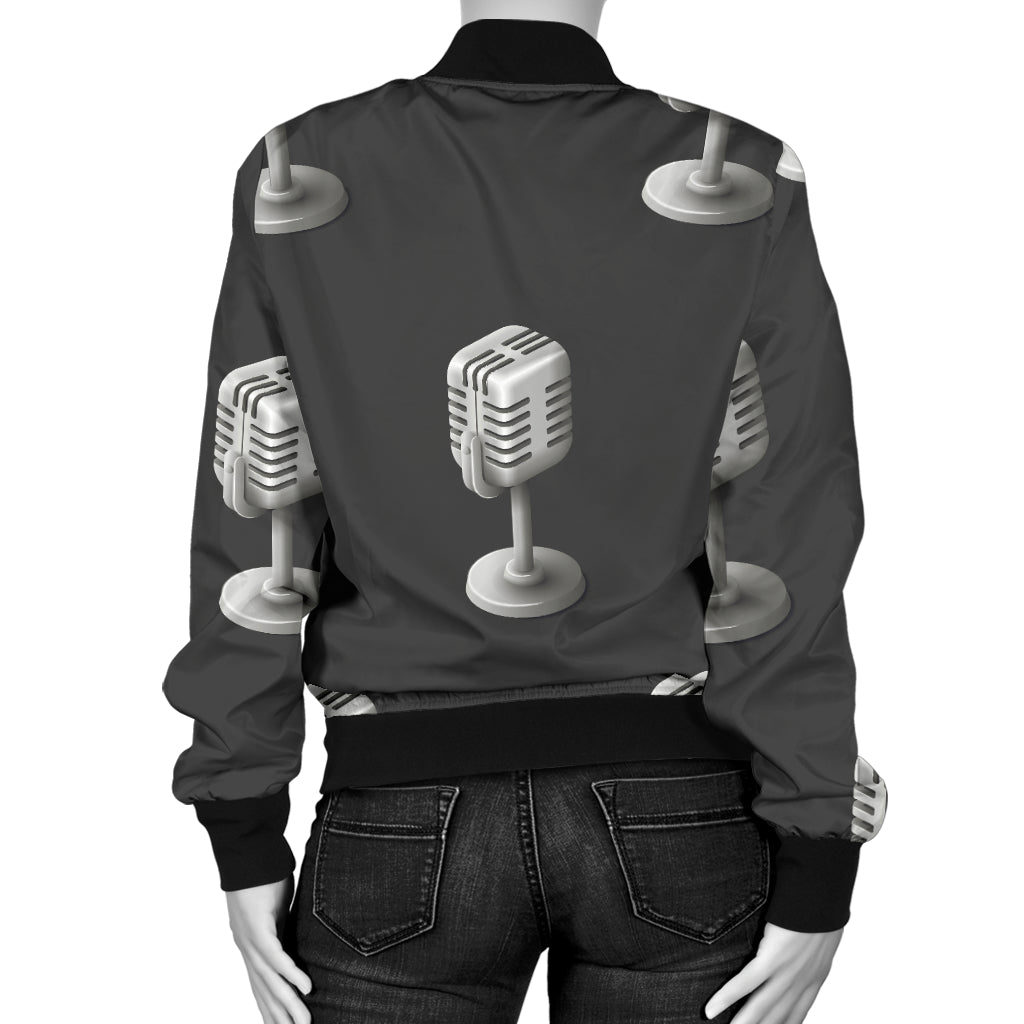 Microphone Vintage Pattern Print Design 01 Women's Bomber Jacket