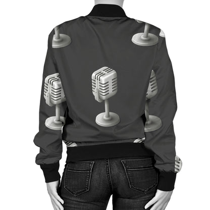 Microphone Vintage Pattern Print Design 01 Women's Bomber Jacket