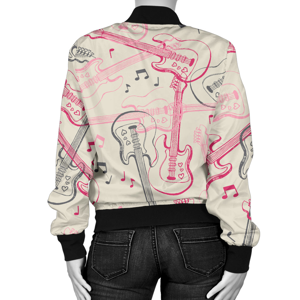 Bass Guitar Pattern Print Design 02 Women's Bomber Jacket