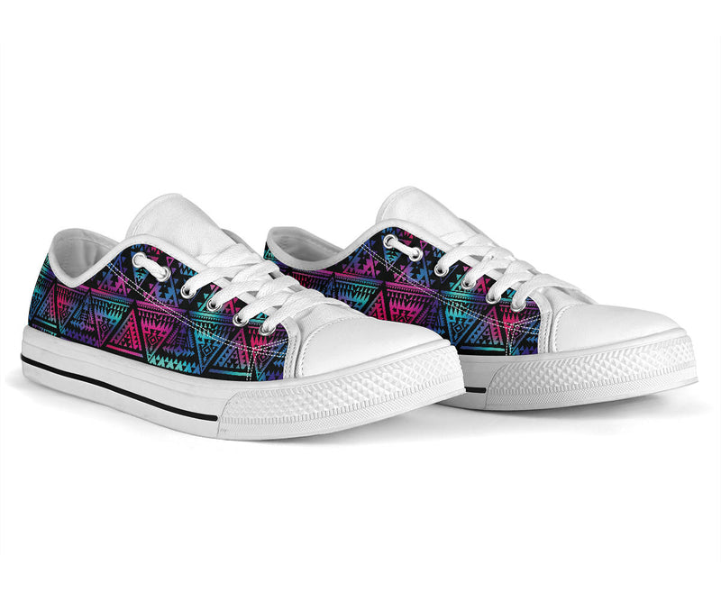 Tribal aztec Dark Multicolor White Bottom Low Top Shoes