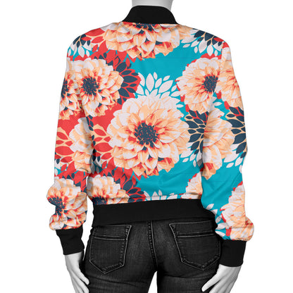 Dahlia Pattern Print Design DH05 Women Bomber Jacket
