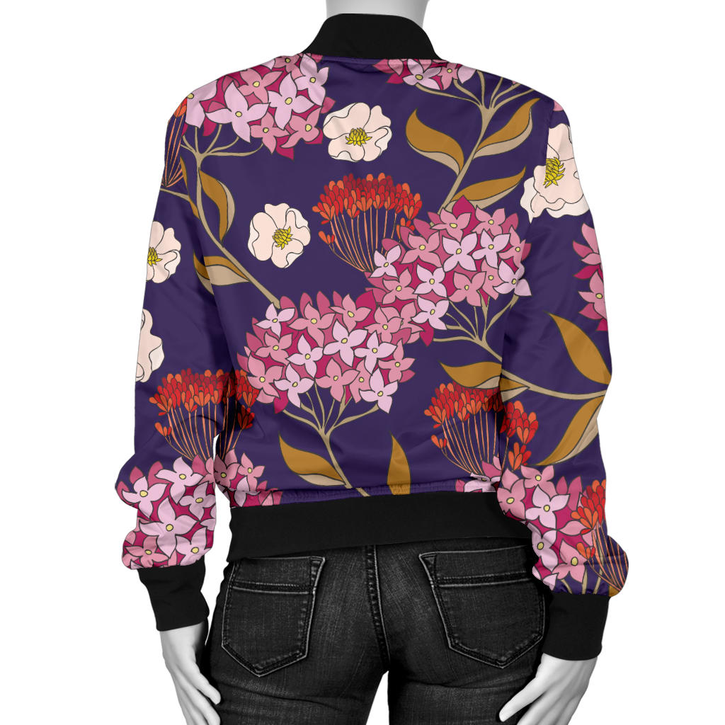 Hydrangea Pattern Print Design HD010 Women Bomber Jacket