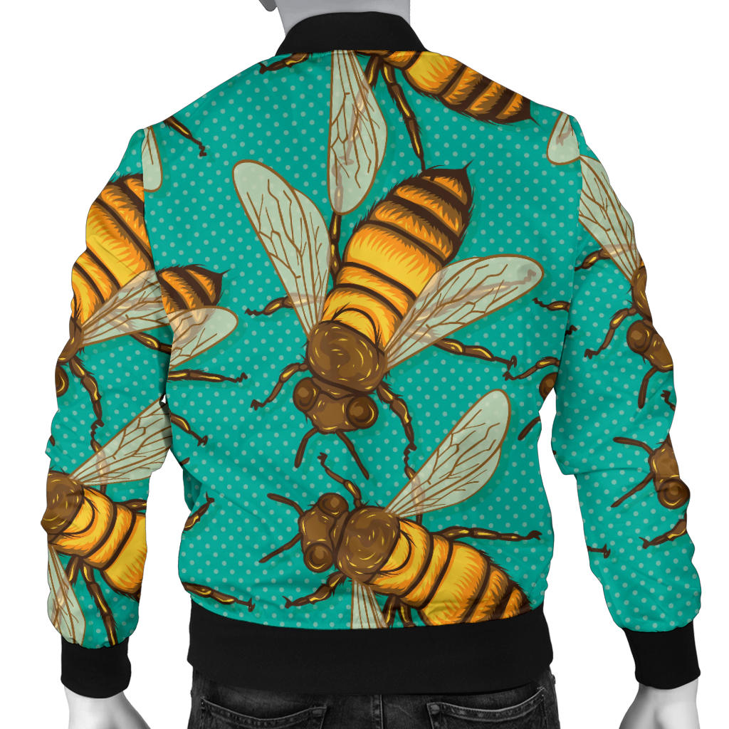 Bee Pattern Print Design BEE04 Men Bomber Jacket