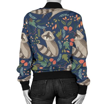 Raccoon Pattern Print Design A02 Women's Bomber Jacket