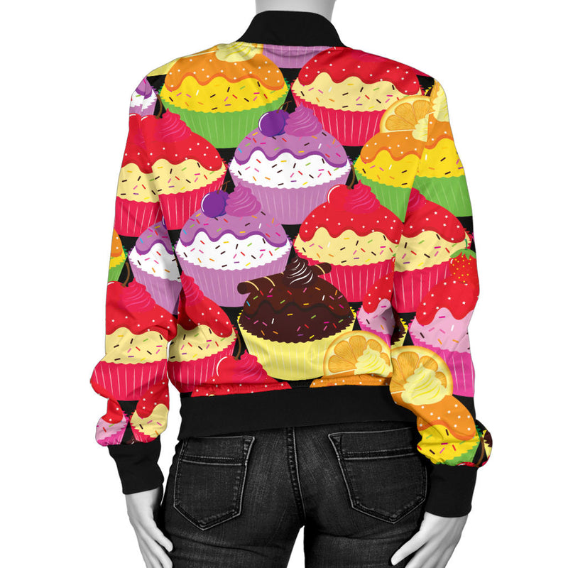 Cupcake Pattern Print Design CP02 Women Bomber Jacket