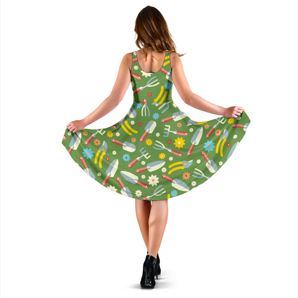 Gardening Pattern Print Design G06 Midi Dress