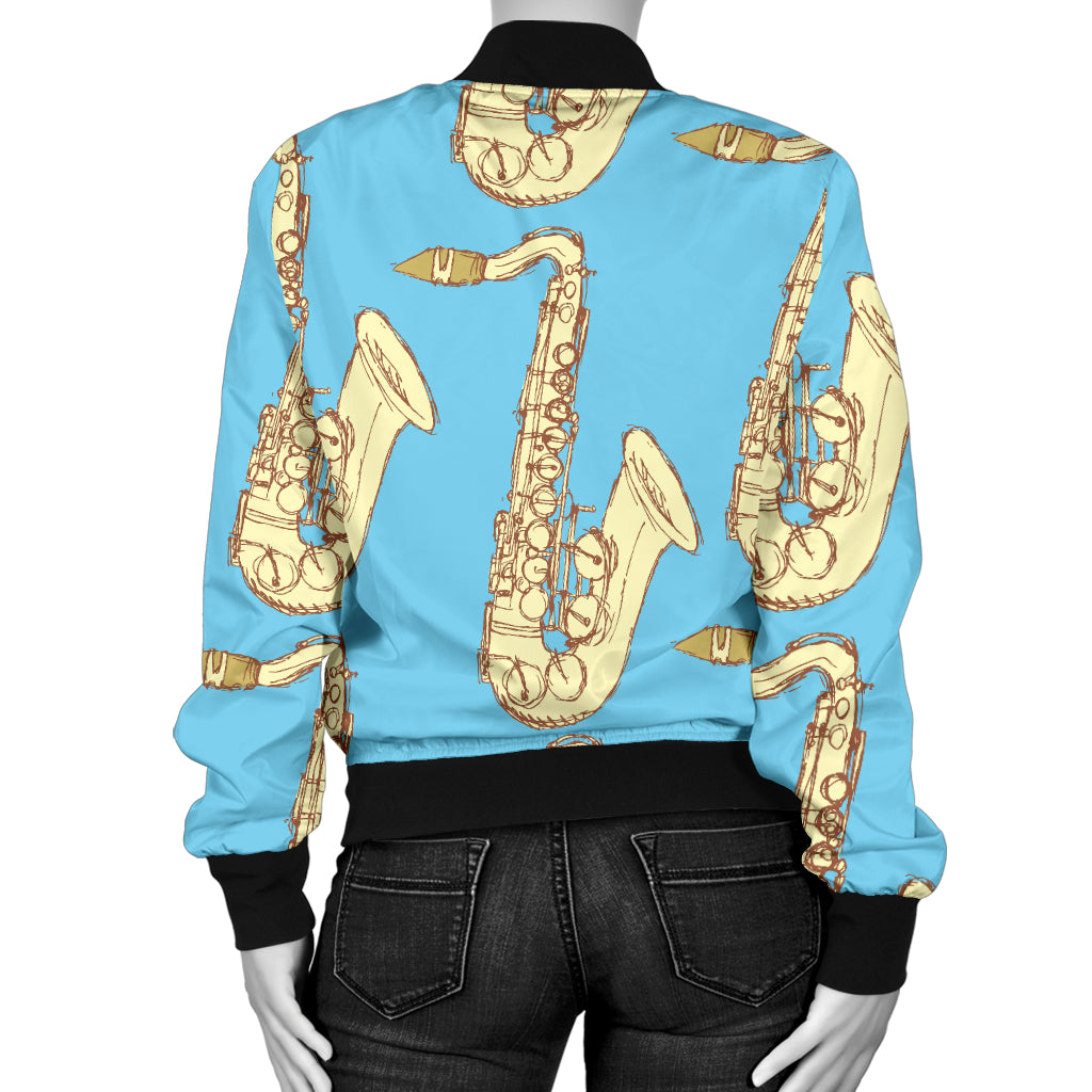 Saxophone Pattern Print Design 03 Women's Bomber Jacket