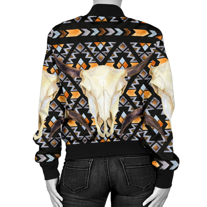 Buffalo Head Pattern Print Design 03 Women's Bomber Jacket
