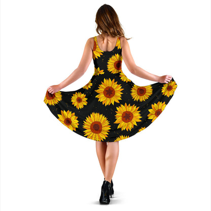 Sunflower Pattern Print Design SF09 Midi Dress