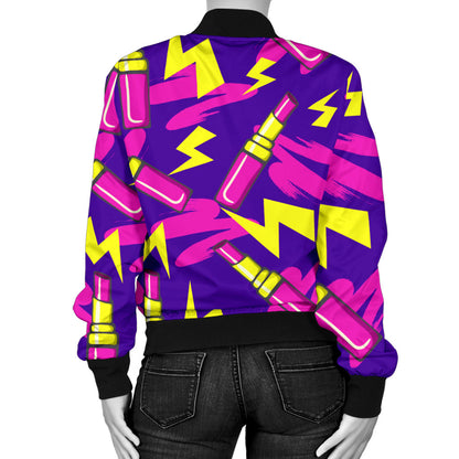 Lipstick Pattern Print Design LT04 Women Bomber Jacket