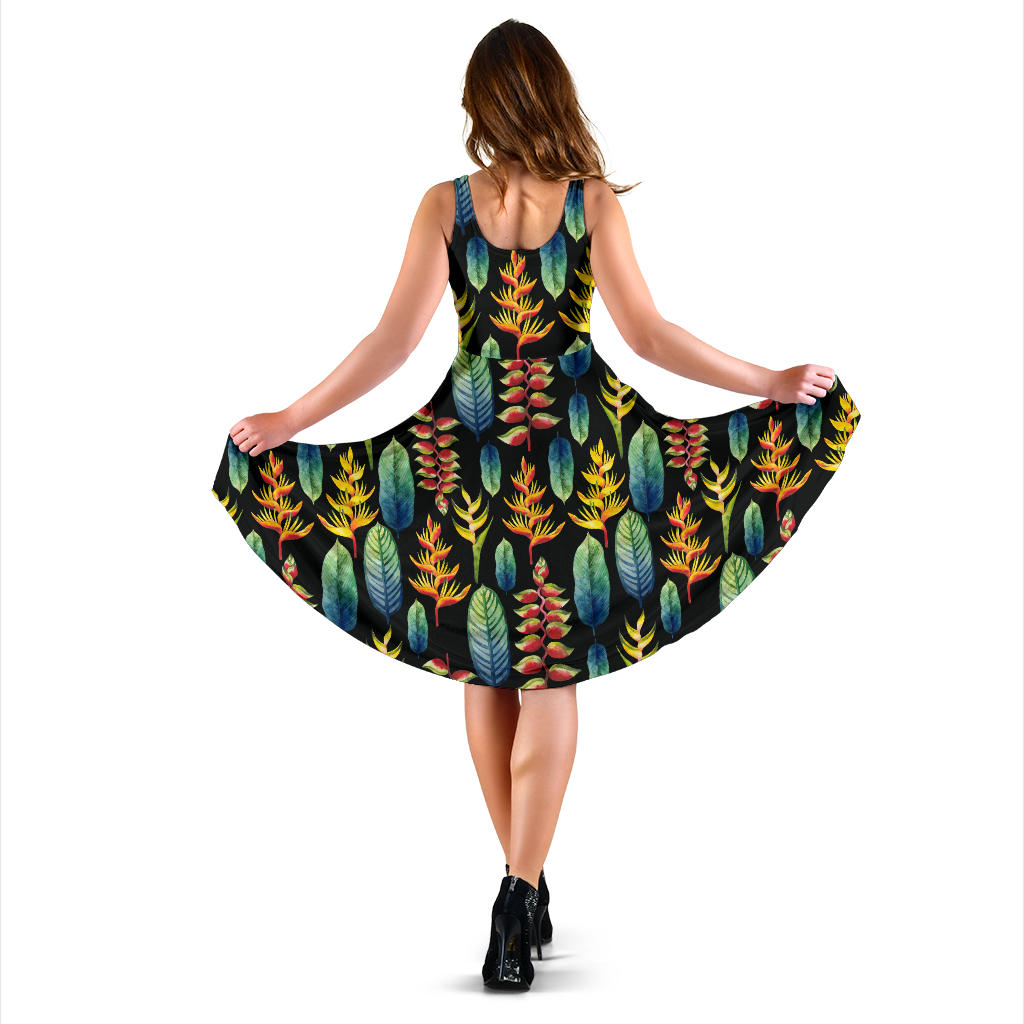 Heliconia Pattern Print Design HL03 Midi Dress