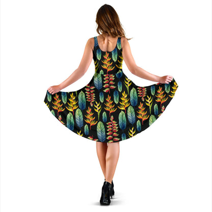 Heliconia Pattern Print Design HL03 Midi Dress