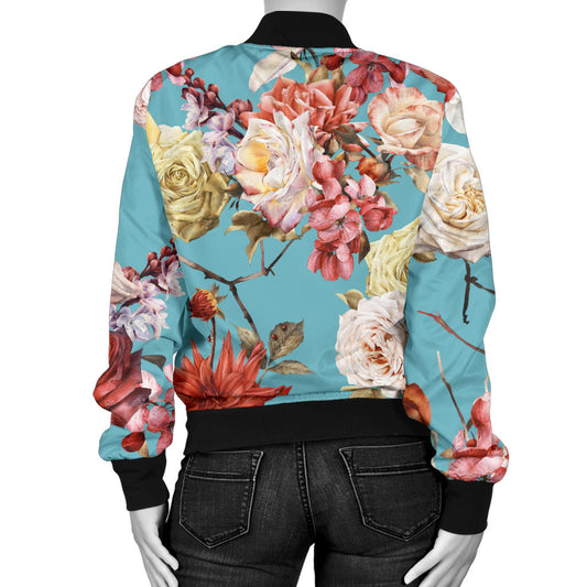 Summer Floral Pattern Print Design SF05 Women Bomber Jacket