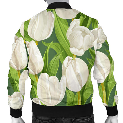 Tulip White Pattern Print Design TP05 Men Bomber Jacket