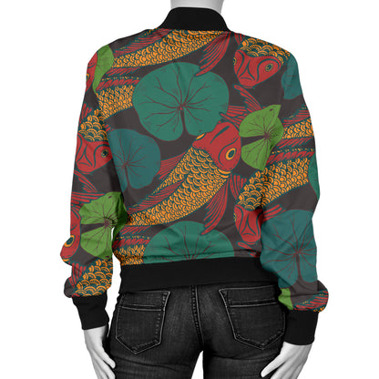 KOI Fish Pattern Print Design 01 Women's Bomber Jacket