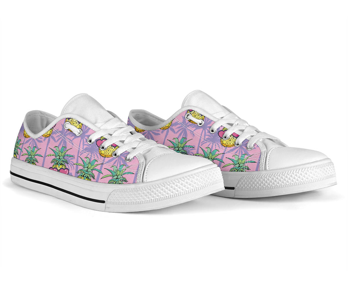 Pineapple Pattern Print Design PP06 White Bottom Low Top Shoes
