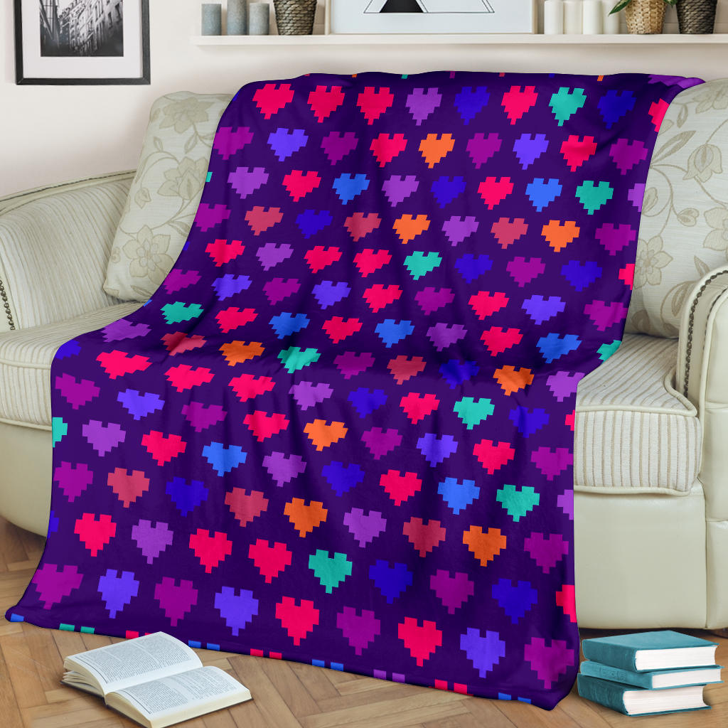 Heart Pixel Pattern Print Design HE03 Fleece Blanket