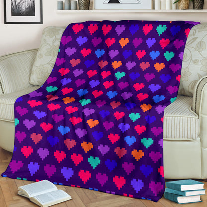 Heart Pixel Pattern Print Design HE03 Fleece Blanket